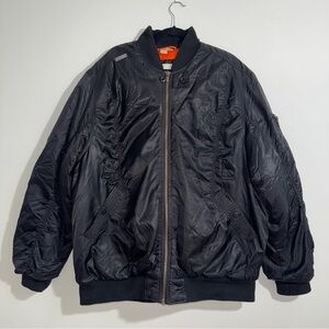 Akademiks Nordic Program Black Bomber Jacket‎ Size 2X Orange Quilted Lining